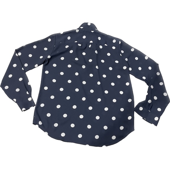 LOFT Women's Classic Top Blouse Long Sleeves Navy White Polka Dot Size XXSP - Picture 2 of 3